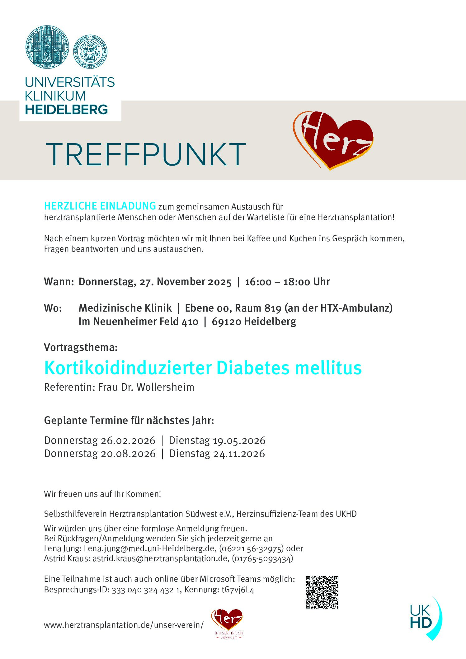 Treffpunkt Herz - eine gemeinsame Veranstaltung des Universitätsklinikums Heidelberg und unseres Vereins Herztransplantation Südwest e.V.